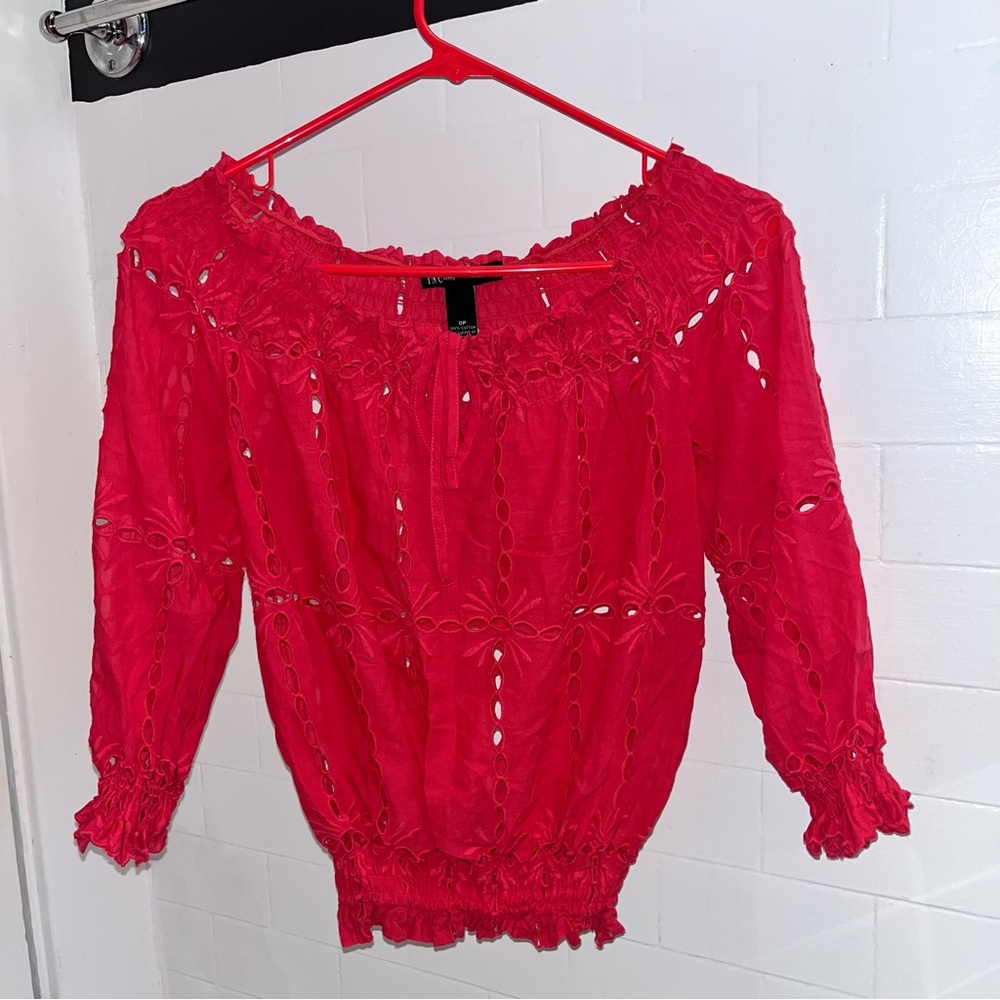 INC International Concepts Petite Off The Shoulder Summer Red Flower Blouse